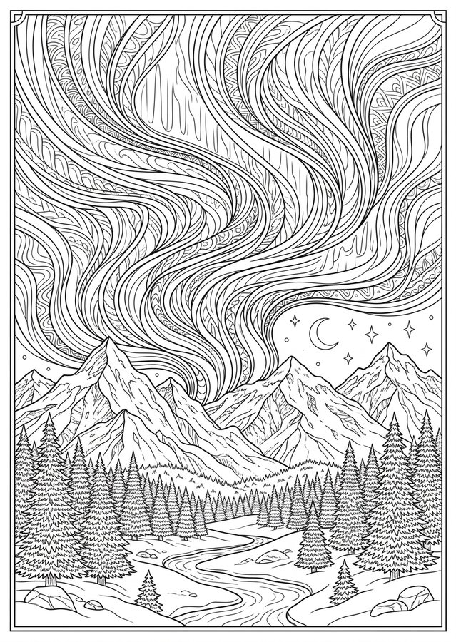 Northern Lights Coloring Book preview 3