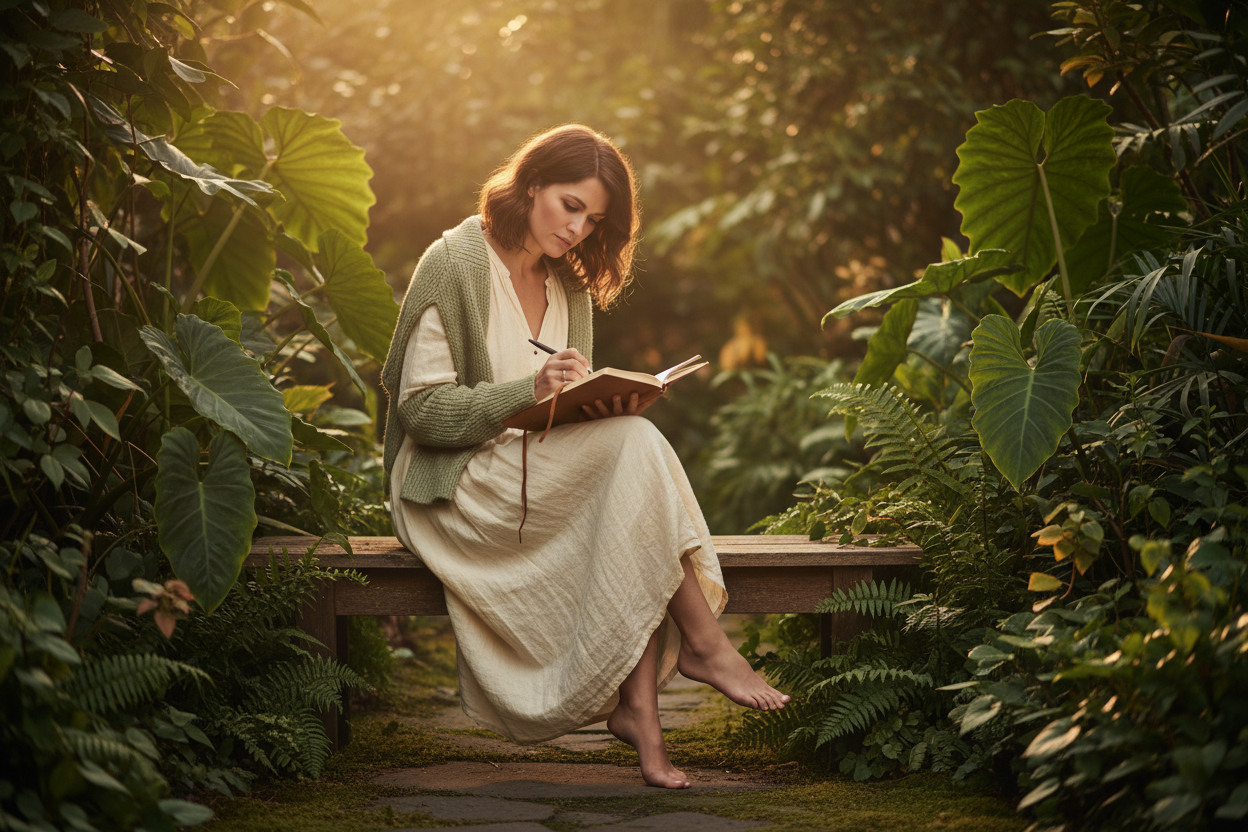 Woman journalling in nature